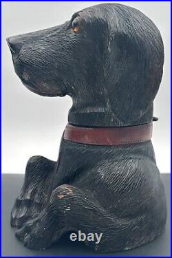 Antique Black Forest Hand Carved Dog Humidor With Glass Eyes Dachshund Lab