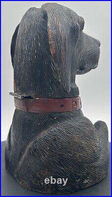 Antique Black Forest Hand Carved Dog Humidor With Glass Eyes Dachshund Lab