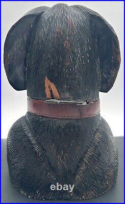 Antique Black Forest Hand Carved Dog Humidor With Glass Eyes Dachshund Lab