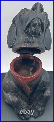 Antique Black Forest Hand Carved Dog Humidor With Glass Eyes Dachshund Lab