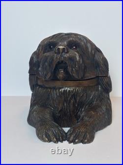 Antique Black Forest Hand Carved Dog Tobacco Jar Humidor