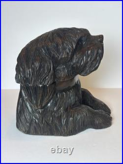 Antique Black Forest Hand Carved Dog Tobacco Jar Humidor