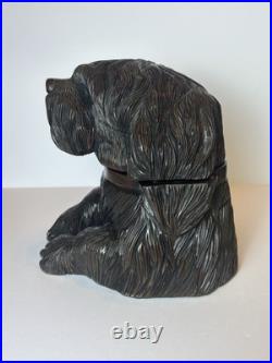 Antique Black Forest Hand Carved Dog Tobacco Jar Humidor