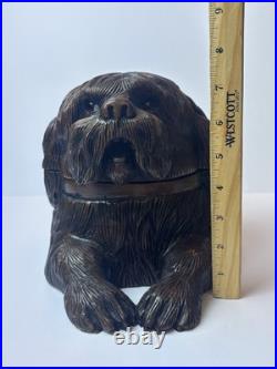 Antique Black Forest Hand Carved Dog Tobacco Jar Humidor