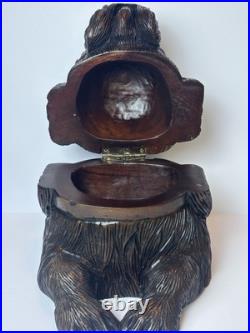 Antique Black Forest Hand Carved Dog Tobacco Jar Humidor
