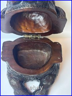 Antique Black Forest Hand Carved Dog Tobacco Jar Humidor