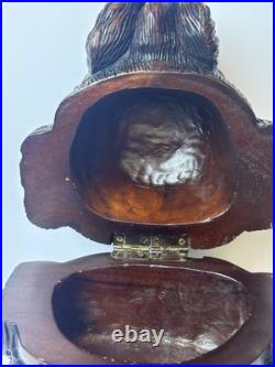 Antique Black Forest Hand Carved Dog Tobacco Jar Humidor