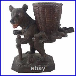 Antique Black Forest Standing Bear Pipe Tobacco Holder Hand Carved Wood 8.5 B9