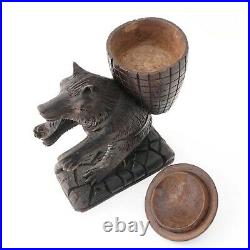 Antique Black Forest Style Carved Bear Pipe Holder Stand Tobacco Humidor Jar