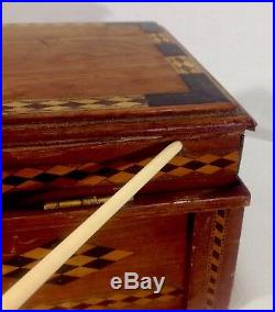 Antique Black Walnut Cigar Humidor Hardwood Inlay Copper Lined Victorian Era