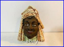 Antique Blackamoor Majolica Pottery Humidor Jar Orientalist Figural Man