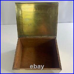 Antique Bradley Hubbard Brass Hinged Humidor Wood Lined Greek Key Design