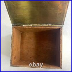 Antique Bradley Hubbard Brass Hinged Humidor Wood Lined Greek Key Design