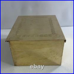 Antique Bradley Hubbard Brass Hinged Humidor Wood Lined Greek Key Design