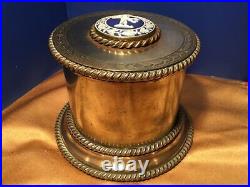 Antique Brass Humidor with Jasperware Plaque in Lid Leather Lined