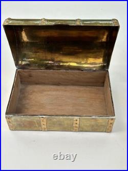Antique Brass Trunk Spanish Cedar Wood Lined Hinged Large Cigar Box 12? X8x6½ Antique Brass Trunk Spanish Cedar Wood Lined Hinged Large Cigar Box 12? X8x6½
