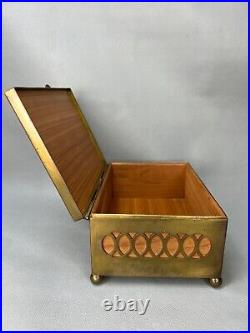 Antique Brass Wood Tobacco Humidor Cigar Box Footed Irish Setter Hunting Dog Lid