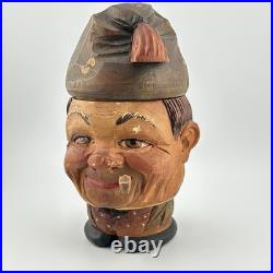 Antique Brienz Black Forest carved smoker tobacco jar humidor with pipe 6? 1900s