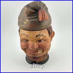 Antique Brienz Black Forest carved smoker tobacco jar humidor with pipe 6? 1900s