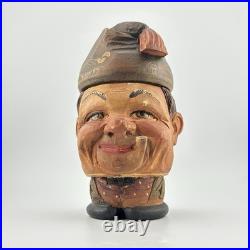 Antique Brienz Black Forest carved smoker tobacco jar humidor with pipe 6? 1900s