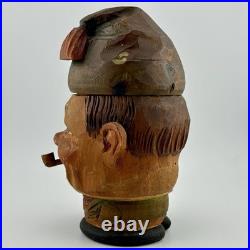 Antique Brienz Black Forest carved smoker tobacco jar humidor with pipe 6? 1900s