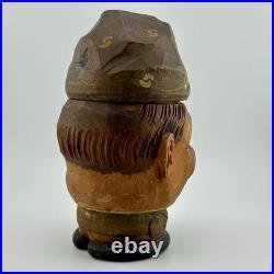 Antique Brienz Black Forest carved smoker tobacco jar humidor with pipe 6? 1900s