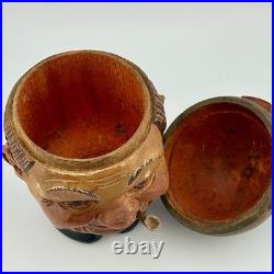 Antique Brienz Black Forest carved smoker tobacco jar humidor with pipe 6? 1900s