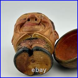 Antique Brienz Black Forest carved smoker tobacco jar humidor with pipe 6? 1900s