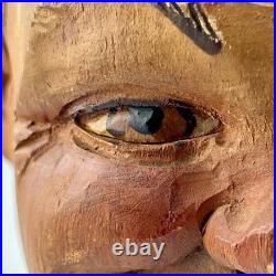 Antique Brienz Black Forest carved smoker tobacco jar humidor with pipe 6? 1900s