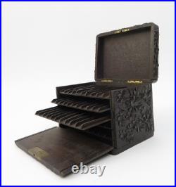 Antique Carved French Victorian Era Cigar Presenter with Oak Motif 8.25 x 6.25