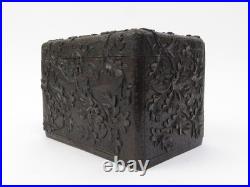 Antique Carved French Victorian Era Cigar Presenter with Oak Motif 8.25 x 6.25