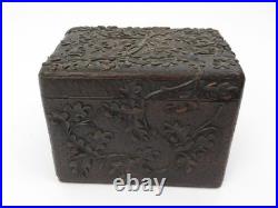 Antique Carved French Victorian Era Cigar Presenter with Oak Motif 8.25 x 6.25