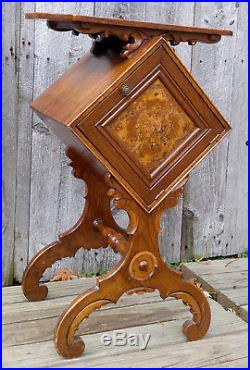 Antique Carved Oak Smoking Tobacco Stand Table Humidor Cabinet