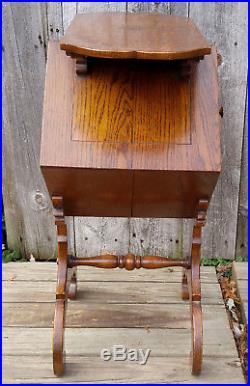 Antique Carved Oak Smoking Tobacco Stand Table Humidor Cabinet