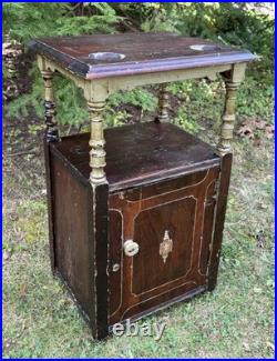 Antique Carved Wood Humidor Smoking Cabinet Stand 2 Tier Copper Lined Shabby