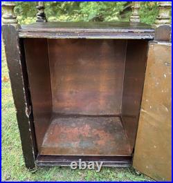 Antique Carved Wood Humidor Smoking Cabinet Stand 2 Tier Copper Lined Shabby
