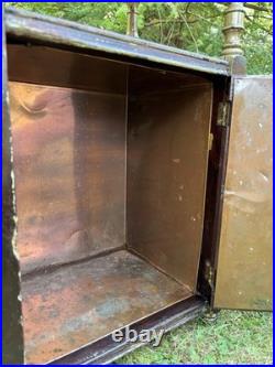 Antique Carved Wood Humidor Smoking Cabinet Stand 2 Tier Copper Lined Shabby