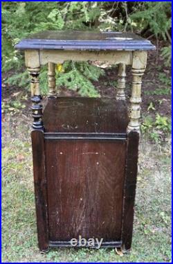 Antique Carved Wood Humidor Smoking Cabinet Stand 2 Tier Copper Lined Shabby