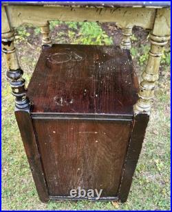 Antique Carved Wood Humidor Smoking Cabinet Stand 2 Tier Copper Lined Shabby