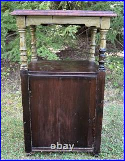 Antique Carved Wood Humidor Smoking Cabinet Stand 2 Tier Copper Lined Shabby