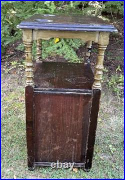 Antique Carved Wood Humidor Smoking Cabinet Stand 2 Tier Copper Lined Shabby