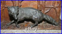 Antique Carved Wooden Humidor With Bronze  Fox Wolf Black Forest Hidden Latch