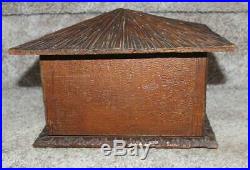 Antique Carved Wooden Humidor With Bronze  Fox Wolf Black Forest Hidden Latch
