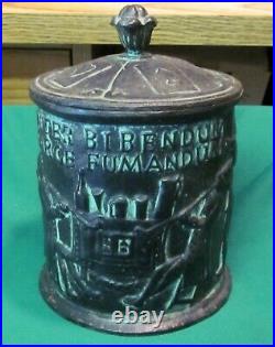 Antique Cast Iron Humidor Tobacco Jar Sweden 1800 Inter Bibendum Large Fumandum