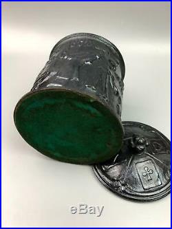 Antique Cast Iron Humidor Tobacco Jar Sweden 1800 Inter Bibendum Large Fumandum