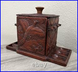 Antique Cedar Lined Syroco Wood Tobacco Box/ Pipe Holder 1950's Wildlife Scene Antique Cedar Lined Syroco Wood Tobacco Box/ Pipe Holder 1950's Wildlife Scene