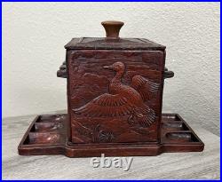 Antique Cedar Lined Syroco Wood Tobacco Box/ Pipe Holder 1950's Wildlife Scene Antique Cedar Lined Syroco Wood Tobacco Box/ Pipe Holder 1950's Wildlife Scene
