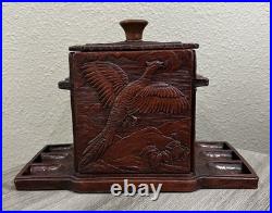 Antique Cedar Lined Syroco Wood Tobacco Box/ Pipe Holder 1950's Wildlife Scene Antique Cedar Lined Syroco Wood Tobacco Box/ Pipe Holder 1950's Wildlife Scene