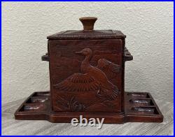 Antique Cedar Lined Syroco Wood Tobacco Box/ Pipe Holder 1950's Wildlife Scene Antique Cedar Lined Syroco Wood Tobacco Box/ Pipe Holder 1950's Wildlife Scene