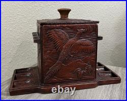 Antique Cedar Lined Syroco Wood Tobacco Box/ Pipe Holder 1950's Wildlife Scene Antique Cedar Lined Syroco Wood Tobacco Box/ Pipe Holder 1950's Wildlife Scene